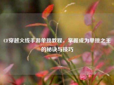 CF穿越火线手游单挑教程，掌握成为单挑之王的秘诀与技巧
