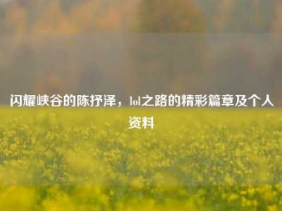 闪耀峡谷的陈抒泽，lol之路的精彩篇章及个人资料