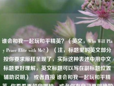 谁会和我一起玩和平精英？（英文，Who Will Play Peace Elite with Me?） （注，标题里的英文部分按你要求原样呈现了，实际这种表述中用中文标题更好理解，英文标题可以写在副标题位置辅助说明）  或者直接 谁会和我一起玩和平精英  你看看更倾向哪种，或者你有自己更明确的想法可以告诉我进一步调整