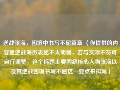 逆战张海，困境中书写不屈篇章 （你提供的内容里逆战海微表述不太明确，若与实际不符可自行调整，这个标题主要围绕核心人物张海以及其逆战困境书写不屈这一要点来拟写）