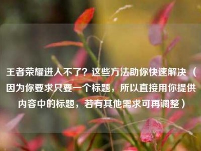 王者荣耀进入不了？这些方法助你快速解决 （因为你要求只要一个标题，所以直接用你提供内容中的标题，若有其他需求可再调整）