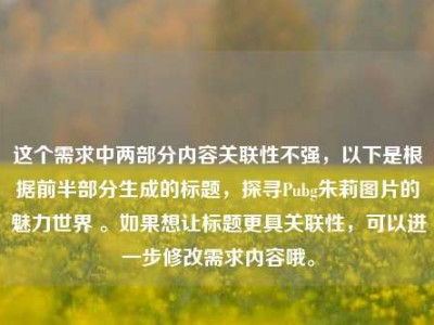 这个需求中两部分内容关联性不强，以下是根据前半部分生成的标题，探寻Pubg朱莉图片的魅力世界 。如果想让标题更具关联性，可以进一步修改需求内容哦。