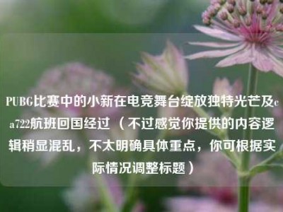 PUBG比赛中的小新在电竞舞台绽放独特光芒及ca722航班回国经过 （不过感觉你提供的内容逻辑稍显混乱，不太明确具体重点，你可根据实际情况调整标题）