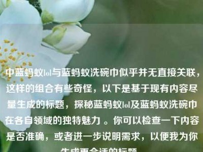 中蓝蚂蚁lol与蓝蚂蚁洗碗巾似乎并无直接关联，这样的组合有些奇怪，以下是基于现有内容尽量生成的标题，探秘蓝蚂蚁lol及蓝蚂蚁洗碗巾在各自领域的独特魅力 。你可以检查一下内容是否准确，或者进一步说明需求，以便我为你生成更合适的标题 。
