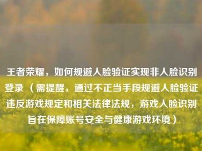 王者荣耀，如何规避人脸验证实现非人脸识别登录 （需提醒，通过不正当手段规避人脸验证违反游戏规定和相关法律法规，游戏人脸识别旨在保障账号安全与健康游戏环境）