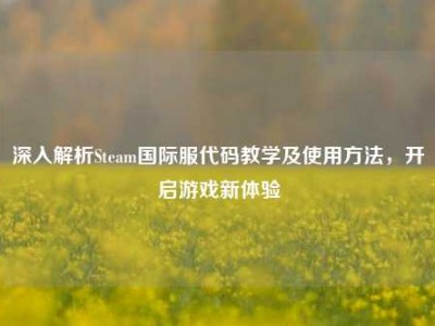 深入解析Steam国际服代码教学及使用方法，开启游戏新体验