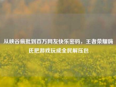 从峡谷疯批到百万网友快乐密码，王者荣耀嗨氏把游戏玩成全民解压包