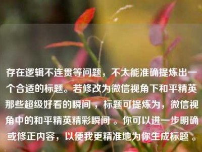 存在逻辑不连贯等问题，不太能准确提炼出一个合适的标题。若修改为微信视角下和平精英那些超级好看的瞬间 ，标题可提炼为，微信视角中的和平精英精彩瞬间 。你可以进一步明确或修正内容，以便我更精准地为你生成标题 。
