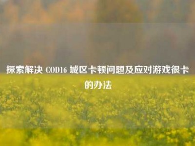 探索解决 COD16 城区卡顿问题及应对游戏很卡的办法
