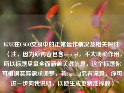 IGXE在CSGO交易中的正常运作情况及相关探讨 （注，因为原内容包含csgo igl，不太明确作用，所以标题尽量全面涵盖关键信息，这个标题你可根据实际需求调整，若csgo igl另有深意，你可进一步向我说明，以便生成更精准标题）