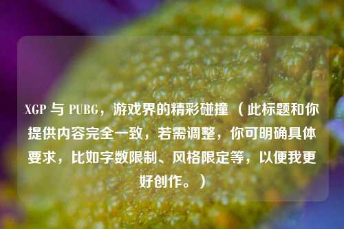 XGP 与 PUBG，游戏界的精彩碰撞 （此标题和你提供内容完全一致，若需调整，你可明确具体要求，比如字数限制、风格限定等，以便我更好创作。）