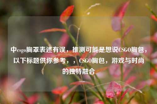 中csgo胸罩表述有误,推测可能是想说CSGO胸包,以下标题供你参考,,CSGO胸包,游戏与时尚的独特融合