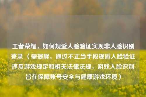 王者荣耀,如何规避人脸验证实现非人脸识别登录 (需提醒,通过不正当手段规避人脸验证违反游戏规定和相关法律法规,游戏人脸识别旨在保障账号安全与健康游戏环境)