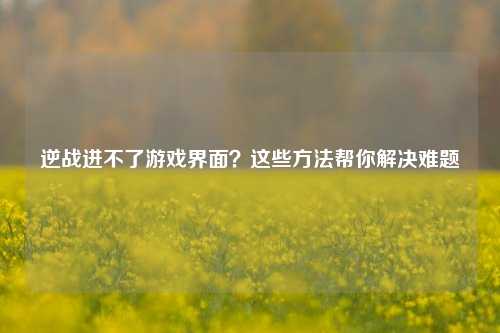 逆战进不了游戏界面？这些方法帮你解决难题