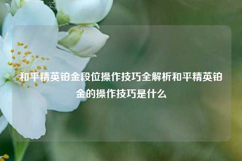 和平精英铂金段位操作技巧全解析和平精英铂金的操作技巧是什么