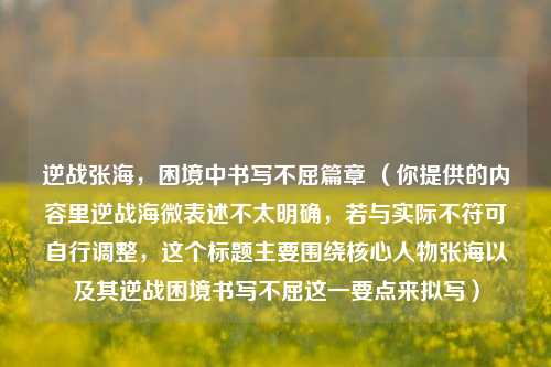 逆战张海,困境中书写不屈篇章 (你提供的内容里逆战海微表述不太明确,若与实际不符可自行调整,这个标题主要围绕核心人物张海以及其逆战困境书写不屈这一要点来拟写)
