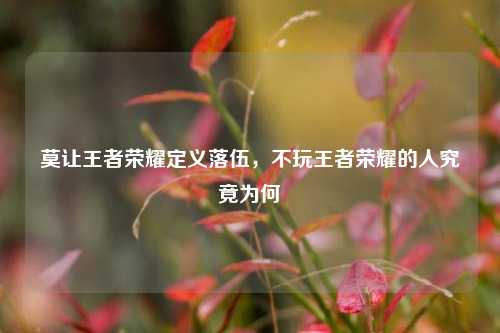 莫让王者荣耀定义落伍,不玩王者荣耀的人究竟为何