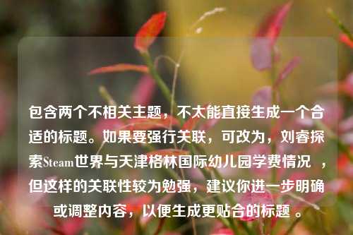 包含两个不相关主题,不太能直接生成一个合适的标题。如果要强行关联,可改为,刘睿探索Steam世界与天津格林国际幼儿园学费情况 ,但这样的关联性较为勉强,建议你进一步明确或调整内容,以便生成更贴合的标题 。