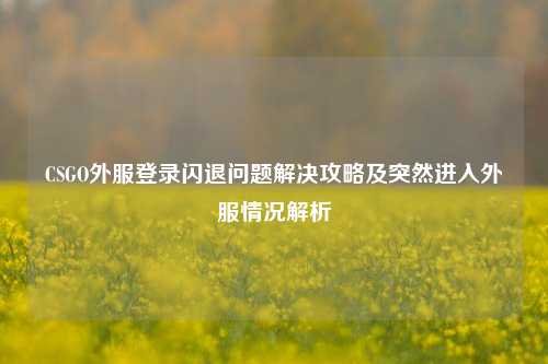 CSGO外服登录闪退问题解决攻略及突然进入外服情况解析