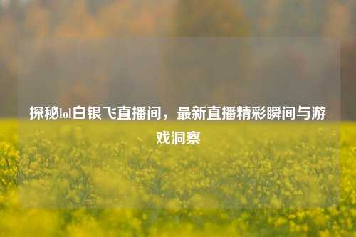 探秘lol白银飞直播间,最新直播精彩瞬间与游戏洞察