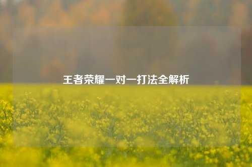 王者荣耀一对一打法全解析