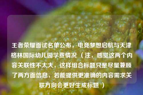 王者荣耀面试名单公布,电竞梦想启航与天津格林国际幼儿园学费情况 (注,感觉这两个内容关联性不太大,这样组合标题只是尽量兼顾了两方面信息,若能提供更准确的内容需求关联方向会更好生成标题 )