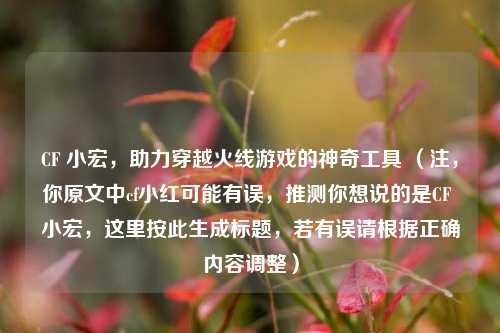 CF 小宏，助力穿越火线游戏的神奇工具 （注，你原文中cf小红可能有误，推测你想说的是CF 小宏，这里按此生成标题，若有误请根据正确内容调整）
