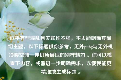 似乎有些混乱且关联性不强,不太能明确其确切主题,以下标题供你参考,无外pubg与无外机冷暖空调一体机所展现的别样魅力 。你可以检查下内容,或者进一步明确需求,以便我能更精准地生成标题 。