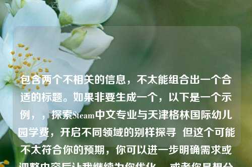 包含两个不相关的信息,不太能组合出一个合适的标题。如果非要生成一个,以下是一个示例,,探索Steam中文专业与天津格林国际幼儿园学费,开启不同领域的别样探寻 但这个可能不太符合你的预期,你可以进一步明确需求或调整内容后让我继续为你优化。 或者你是想分别为这两个内容各起一个标题呢? 请详细说明一下。