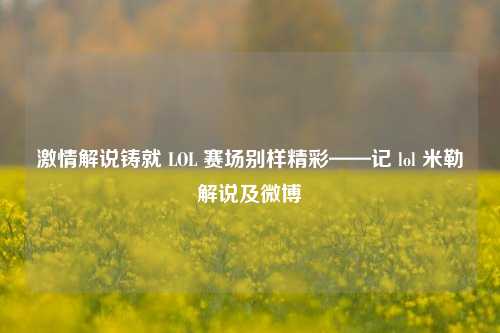 激情解说铸就 LOL 赛场别样精彩——记 lol 米勒解说及微博
