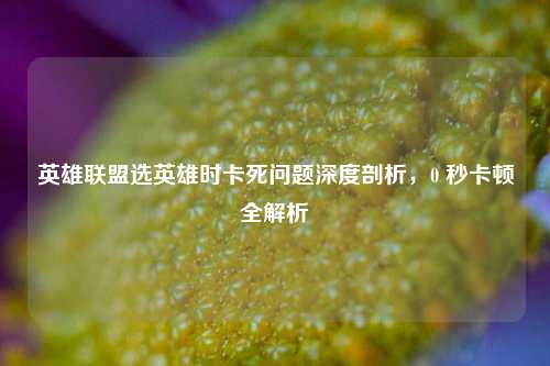 英雄联盟选英雄时卡死问题深度剖析,0 秒卡顿全解析