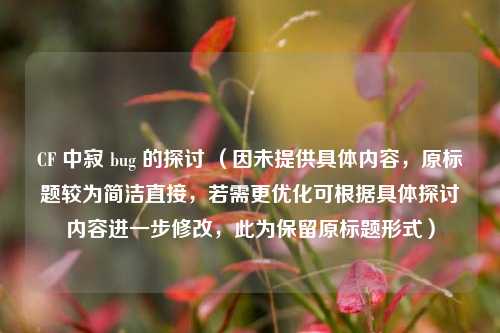 CF 中寂 bug 的探讨 （因未提供具体内容，原标题较为简洁直接，若需更优化可根据具体探讨内容进一步修改，此为保留原标题形式）