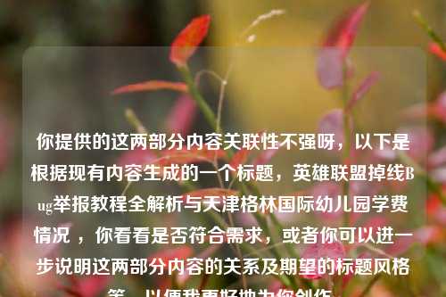你提供的这两部分内容关联性不强呀,以下是根据现有内容生成的一个标题,英雄联盟掉线Bug举报教程全解析与天津格林国际幼儿园学费情况 ,你看看是否符合需求,或者你可以进一步说明这两部分内容的关系及期望的标题风格等,以便我更好地为你创作。