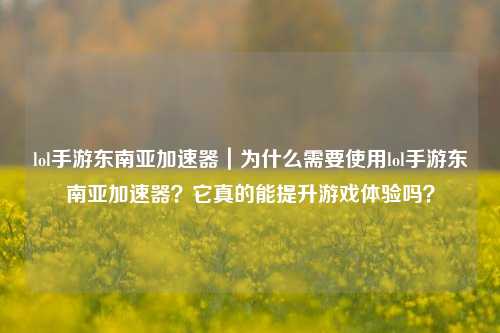lol手游东南亚加速器|为什么需要使用lol手游东南亚加速器?它真的能提升游戏体验吗?